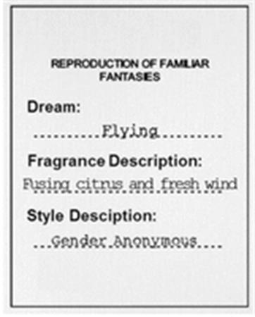 REPRODUCTION OF FAMILIAR FANTASIES Dream: Flying Fragrance Description: Fusing citrus and fresh wind Style Desciption: Gender Anonymous trademark