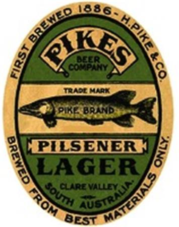 PIKES BEER COMPANY PILSENER LAGER PIKE BRAND CLARE VALLEY SOUTH AUSTRALIA FIRST BREWED 1886 - H. PIKE & CO. BREWED FROM BEST MATERIALS ONLY. trademark