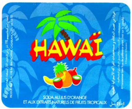 HAWAÏ SODA AU JUS D'ORANGE ET AUX EXTRAITS NATURELS DE FRUITS TROPICAUX trademark