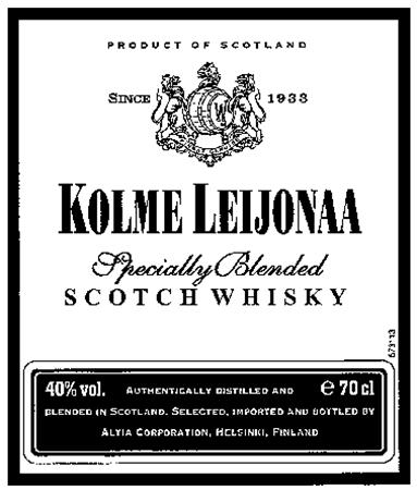 KOLME LEIJONAA Specially Blended SCOTCH WHISKY trademark